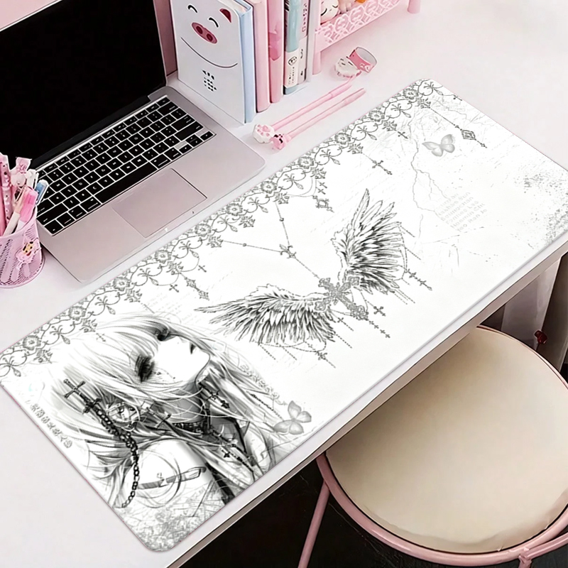 Pc Gaming Keyboard - Leather Mousepad Black White Anime Aesthetics